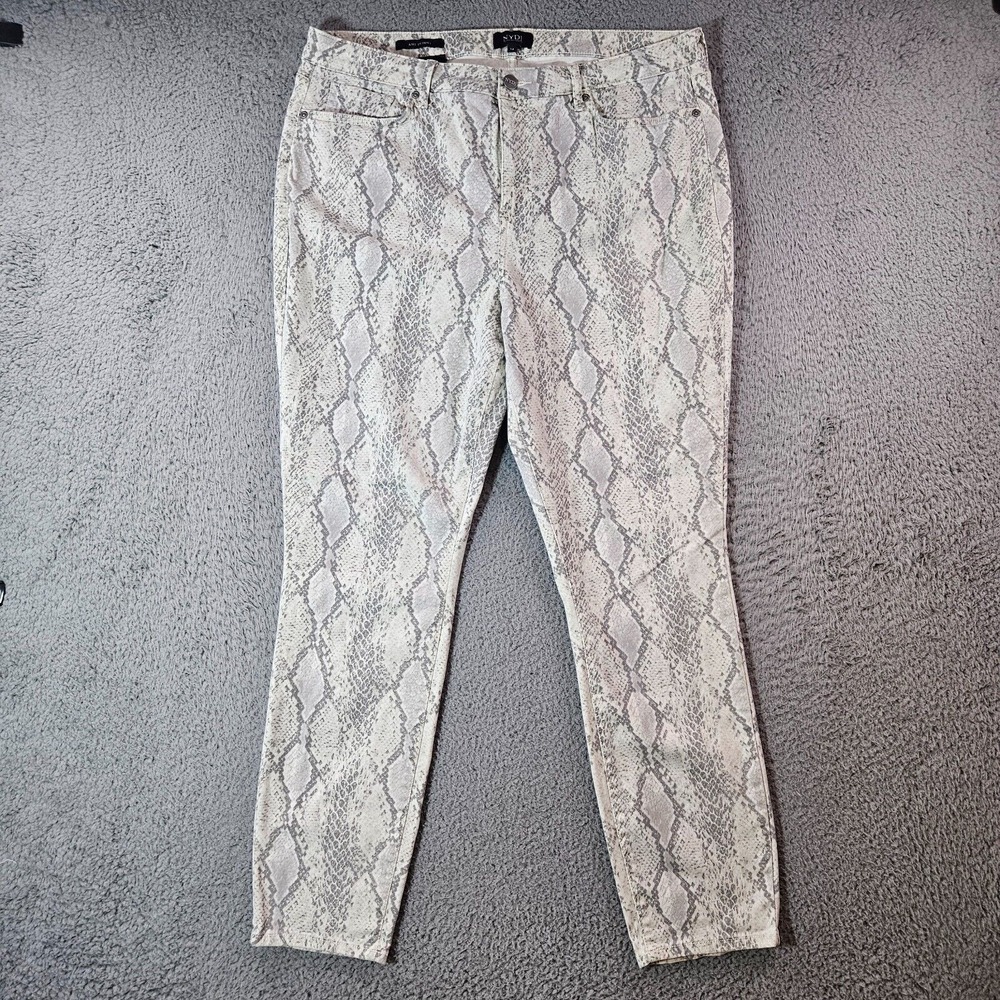 NYDJ Jeans Women Sz 14 Ami Skinny Lift x Tuck Geometric Print White Gray Stretch
